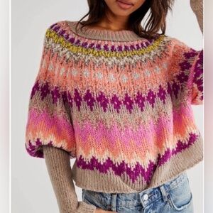 NWT Free People Home for the Holidays Sweater | Raspberry Combo | Size XS